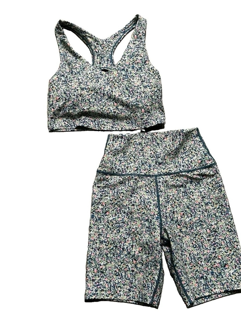 Women’s Sage College Floral Sports Bra Biker Shorts Size Small - Picture 1 of 4